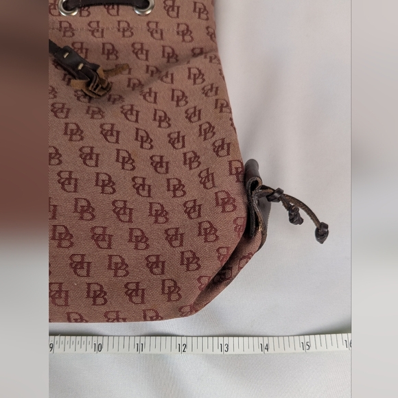 Dooney & Bourke Signature Monogrammed Tassel Tote Burgundy Canvas Brown Leather - Picture 12 of 12